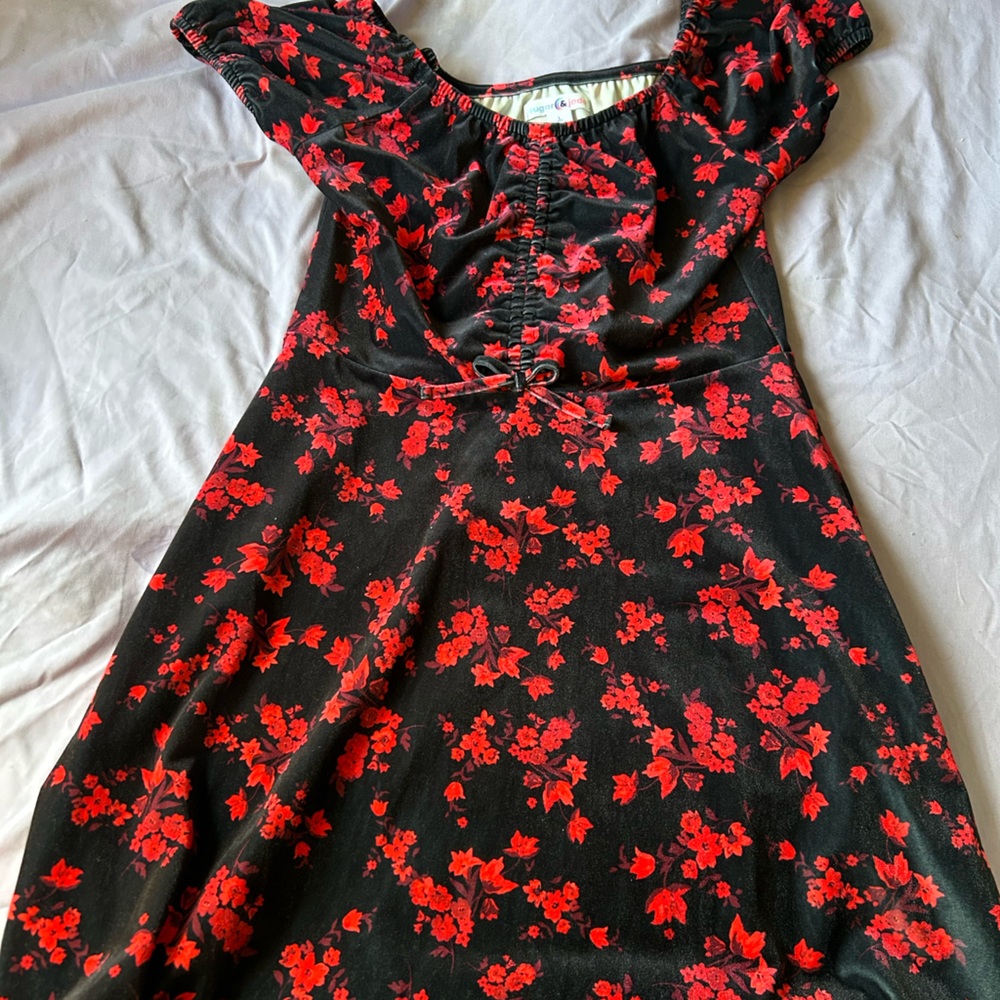 Floral Black and Red Dress